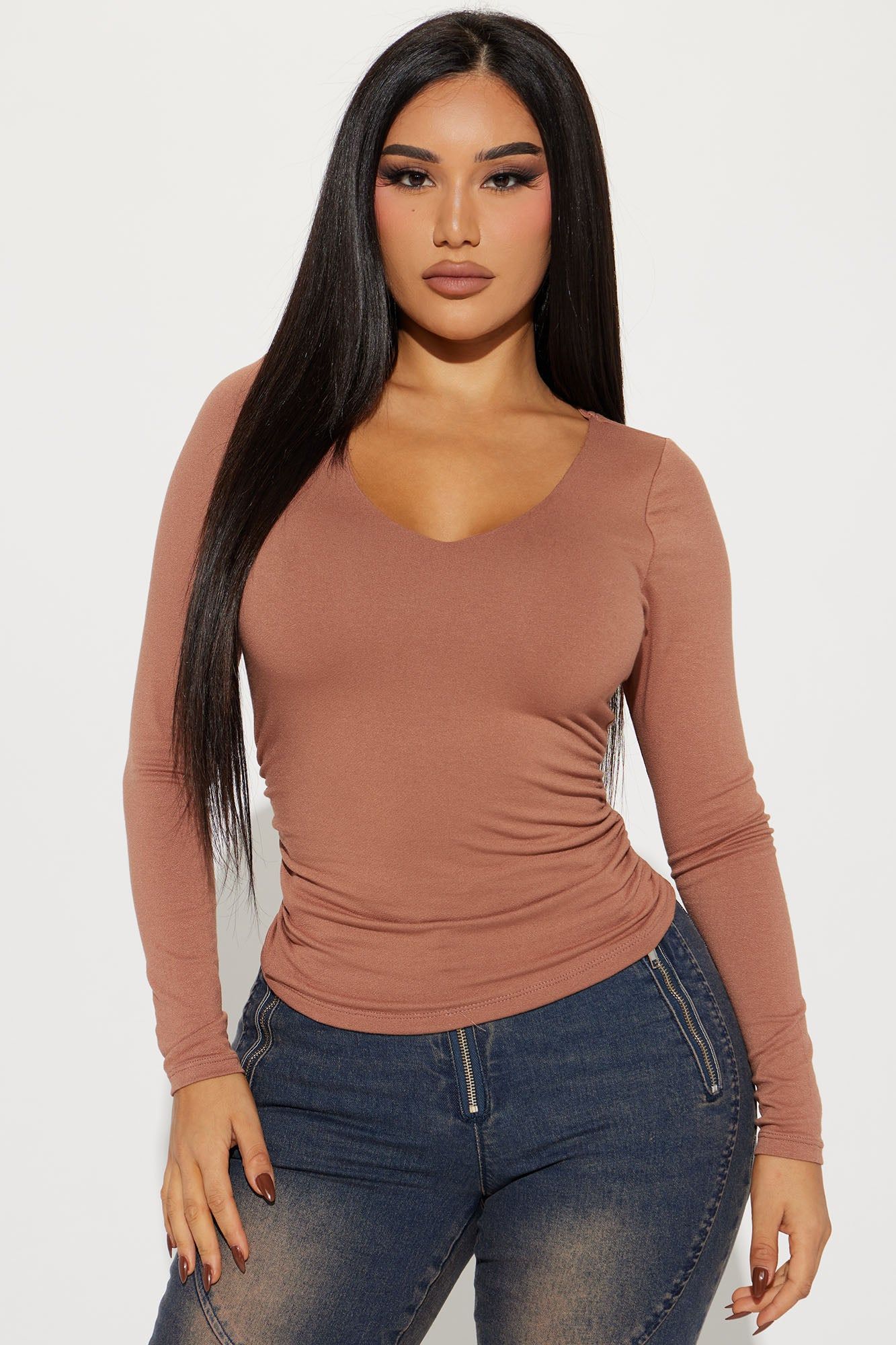 Cindy Long Sleeve Top - Mocha sold by Fashion Nova