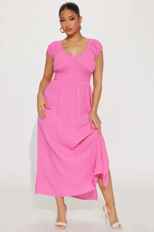 Leah Gauze Maxi Dress - Pink sold by Fashion Nova