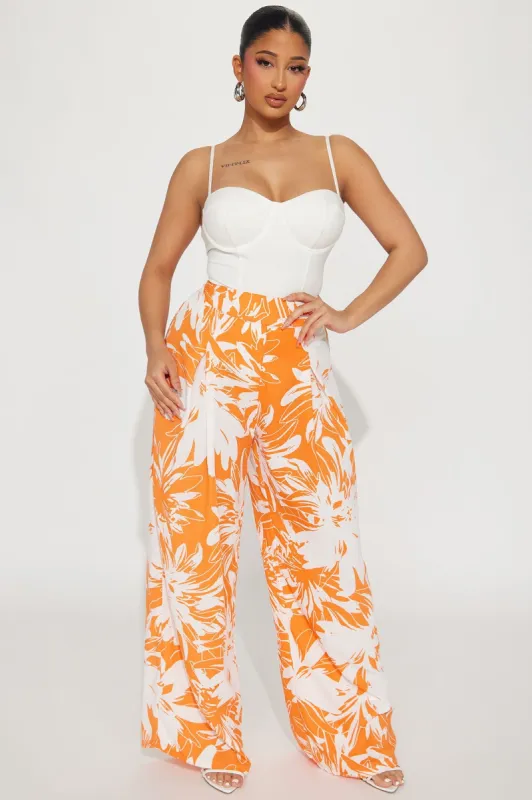 Just A Minute Linen Wide Leg Pant - Orange/combo sold by Fashion Nova