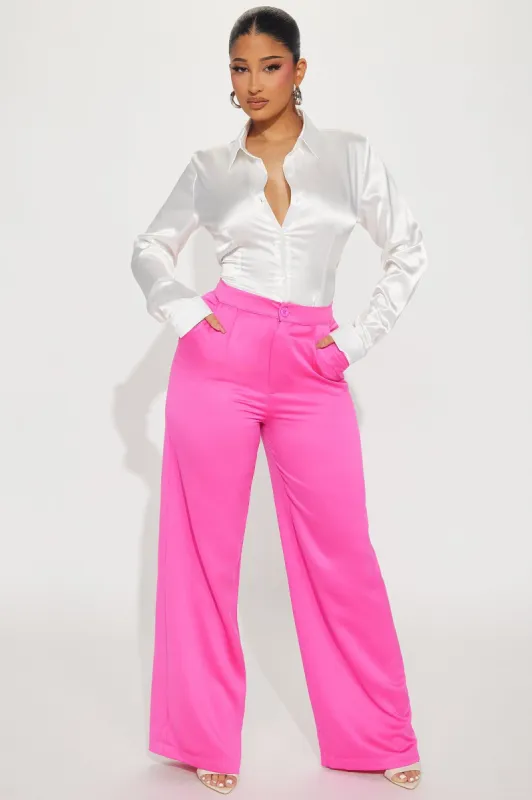 Federica Satin Wide Leg Trouser - Neon Pink sold by Fashion Nova