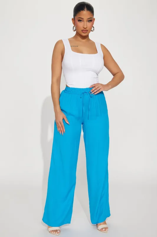 Playin Around Linen Wide Leg Pant - Blue sold by Fashion Nova