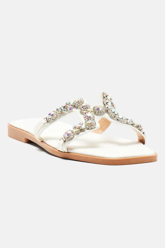 You'll Come Around Embellised Flat Sandals - White sold by Fashion Nova
