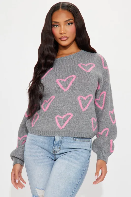 The Way I Love Heart Sweater - Grey/combo sold by Fashion Nova