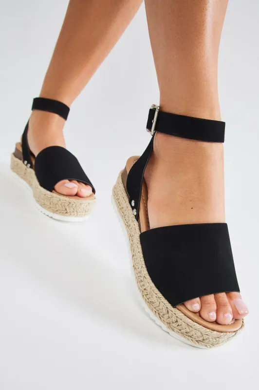 Kayley Flatform Sandals - Black sold by Fashion Nova