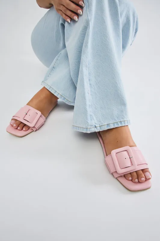 No Attitude Buckle Sandals - Pink sold by Fashion Nova