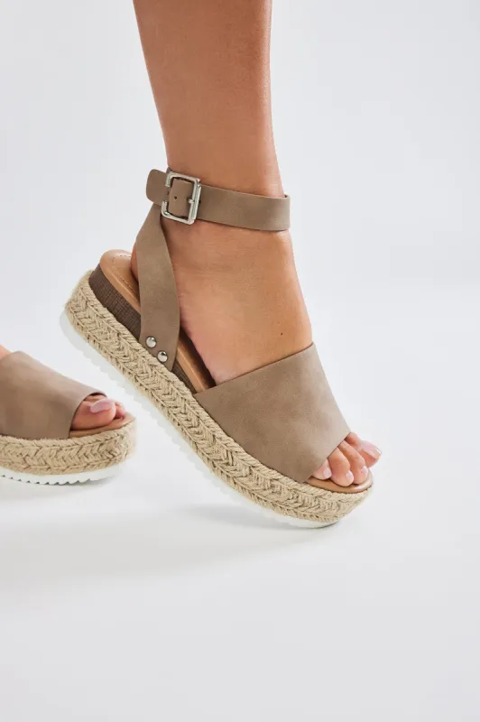 Kayley Flatform Sandals - Taupe sold by Fashion Nova