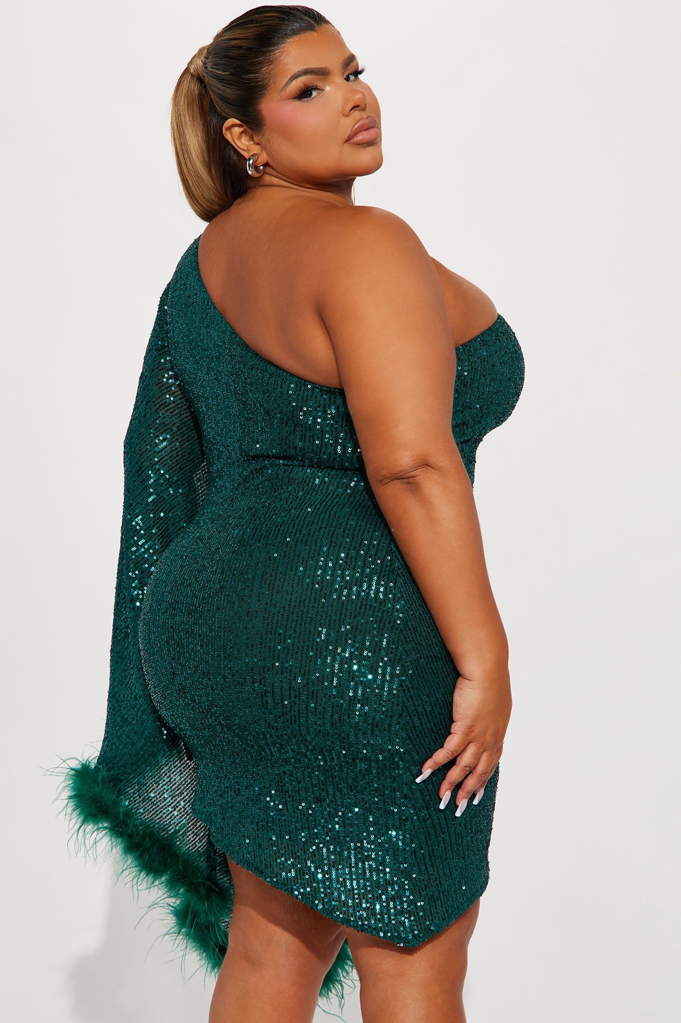 All The Glam Feathered Mini Dress - Hunter sold by Fashion Nova product image thumbnail 6