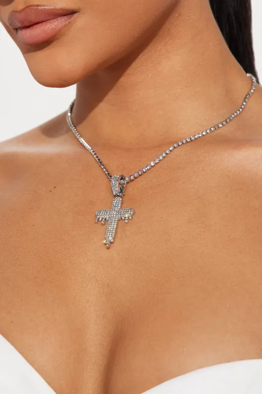 Blessed With The Best Cross Necklace - Silver sold by Fashion Nova