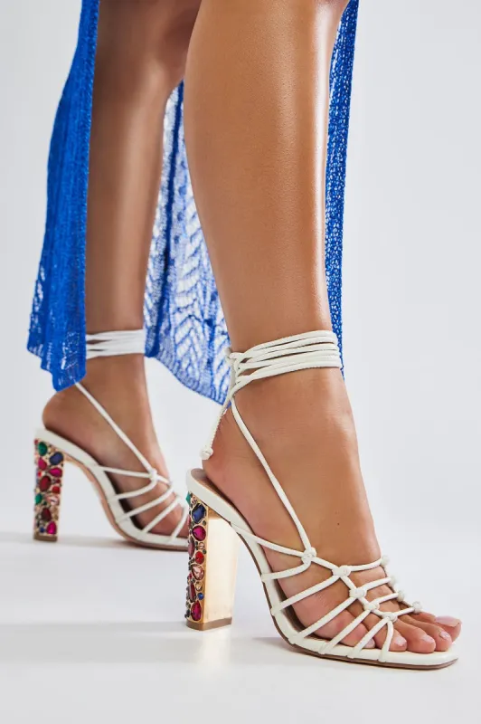 Find Out Wrap Up Heeled Sandals - White sold by Fashion Nova