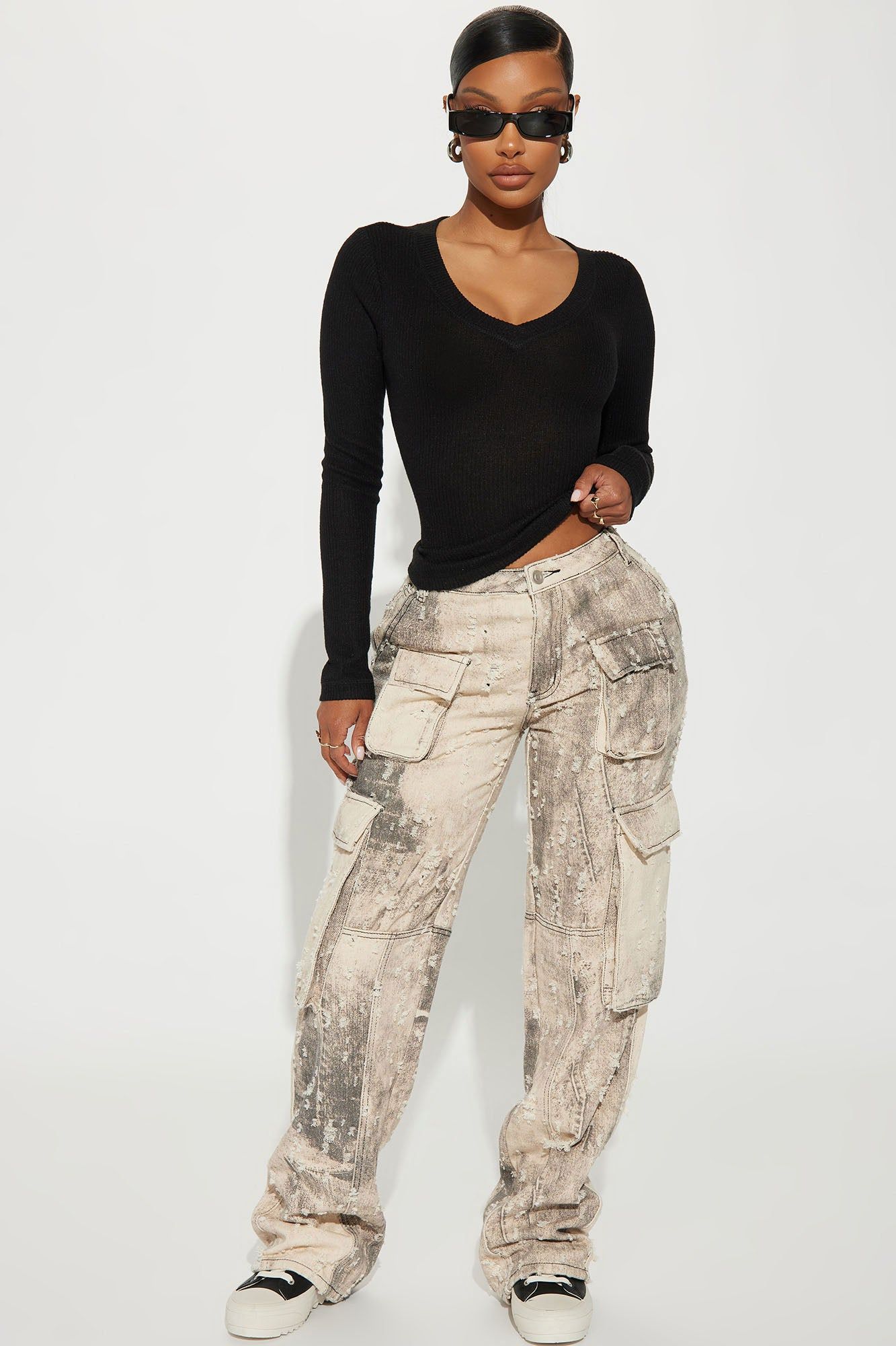 Moving Different Mineral Wash Cargo Pant - Ivory/combo sold by Fashion Nova