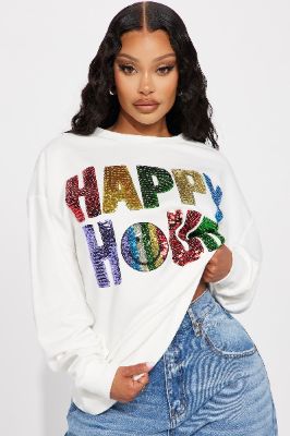 Happy Hour Sequin Sweatshirt - Ivory sold by Fashion Nova