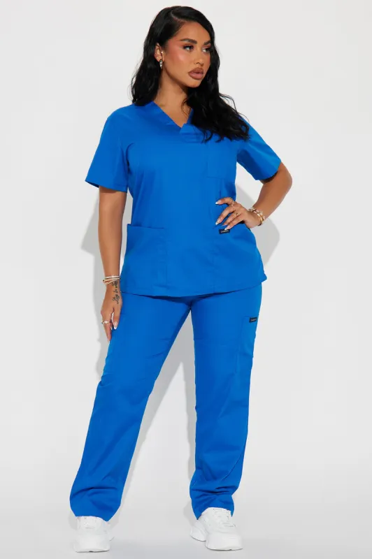 Checking In Cotton Blend Uniform 2 Piece Scrub Set - Royal sold by Fashion Nova