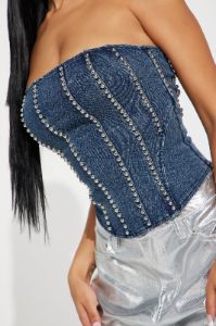 No Need For Talks Denim Corset Top - Medium Wash sold by Fashion Nova