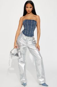 No Need For Talks Denim Corset Top - Medium Wash sold by Fashion Nova