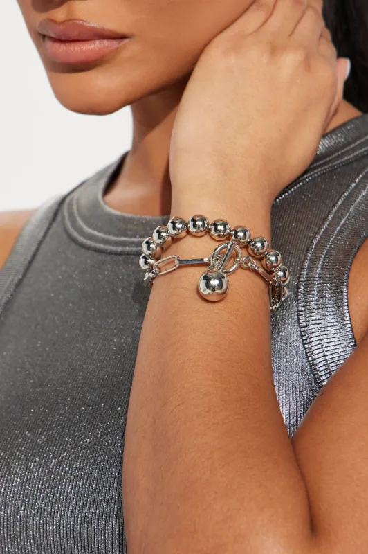 Hard To Say 2 Piece Bracelet Set - Silver sold by Fashion Nova