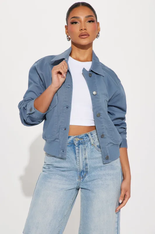 No Days Off Utility Jacket - Slate Blue sold by Fashion Nova
