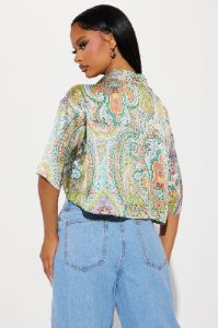 Naomi Satin Shirt - Green/combo sold by Fashion Nova