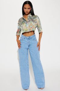 Naomi Satin Shirt - Green/combo sold by Fashion Nova