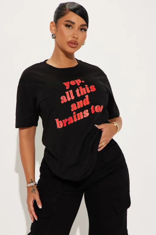 Beauty And Brains Graphic Tee - Black sold by Fashion Nova