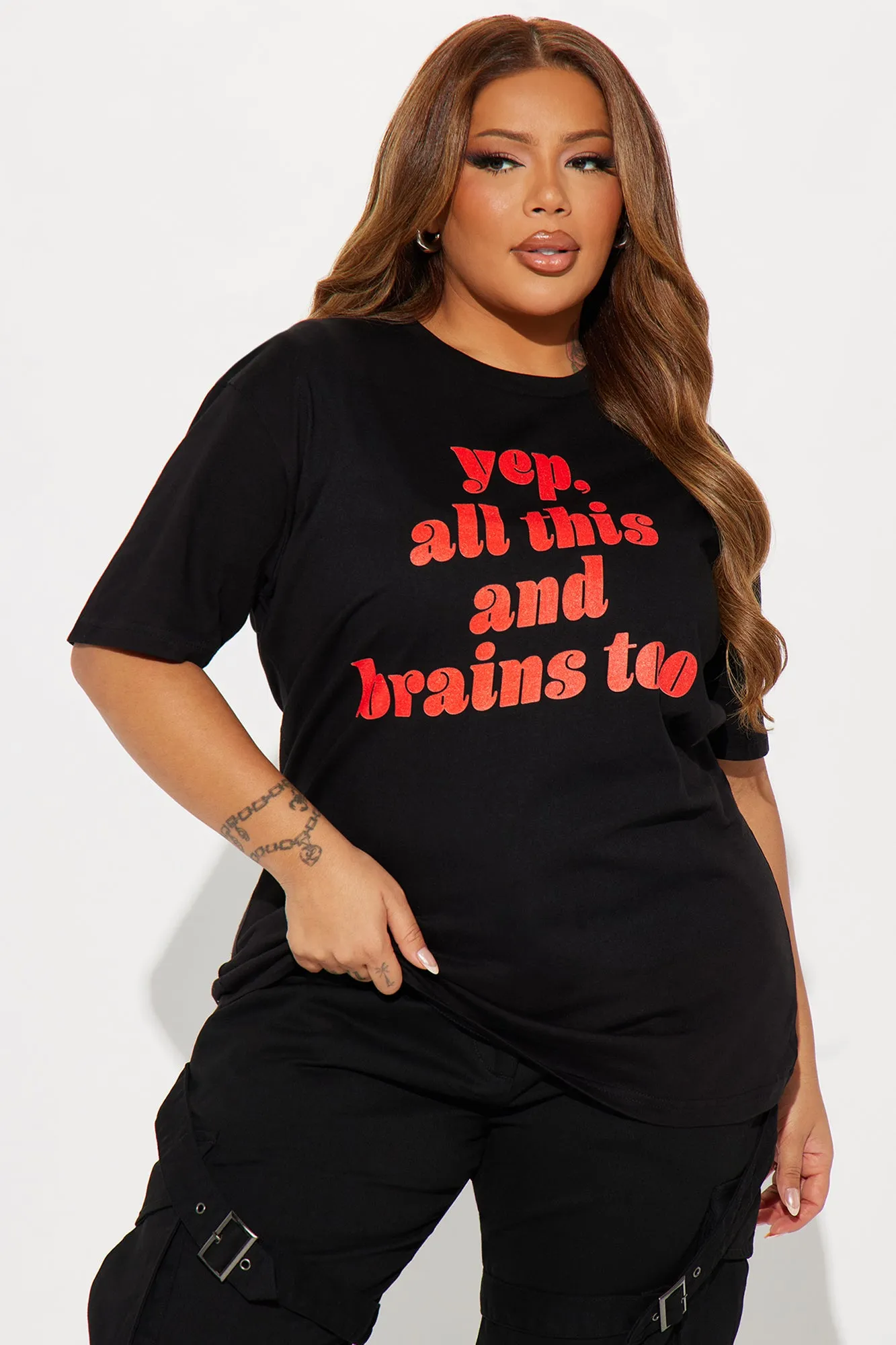 Beauty And Brains Graphic Tee - Black sold by Fashion Nova product image thumbnail 4