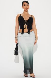 Views Ombre Mesh Maxi Skirt - Sage/combo sold by Fashion Nova