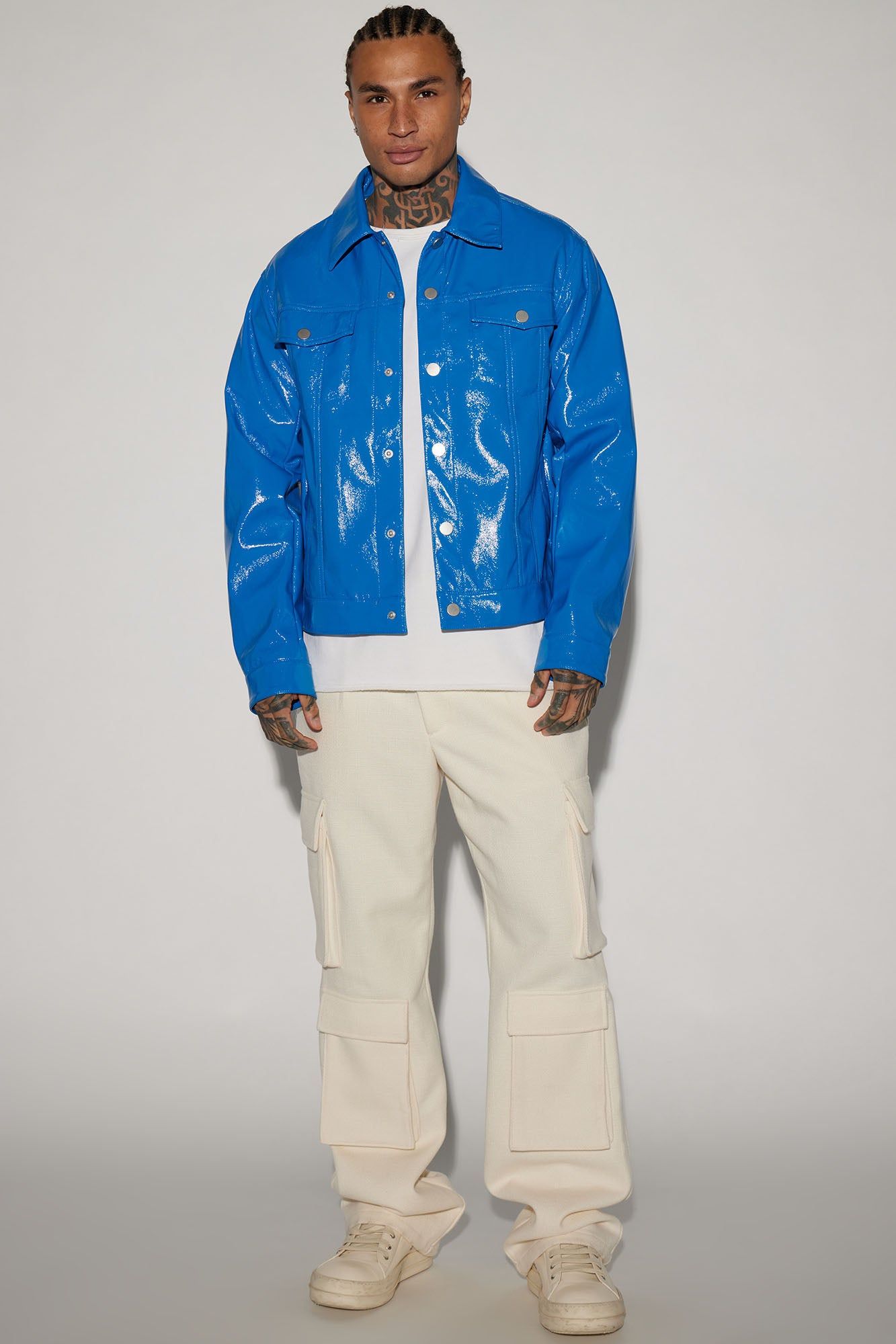 Da Baddie Faux Leather Trucker Jacket - Blue sold by Fashion Nova product image thumbnail 2