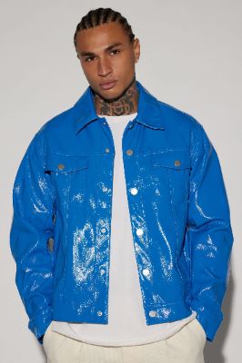 Da Baddie Faux Leather Trucker Jacket - Blue sold by Fashion Nova