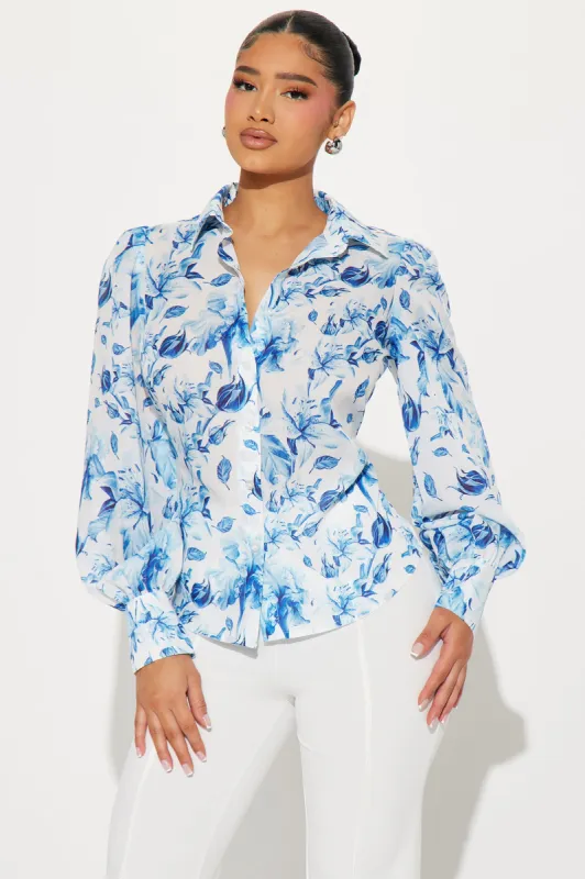 Summer Bloom Floral Shirt - Blue/combo sold by Fashion Nova