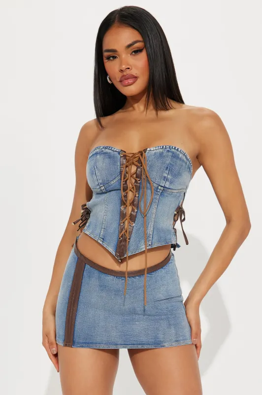 Sasha Micro Mini Skirt Set - Medium Wash sold by Fashion Nova