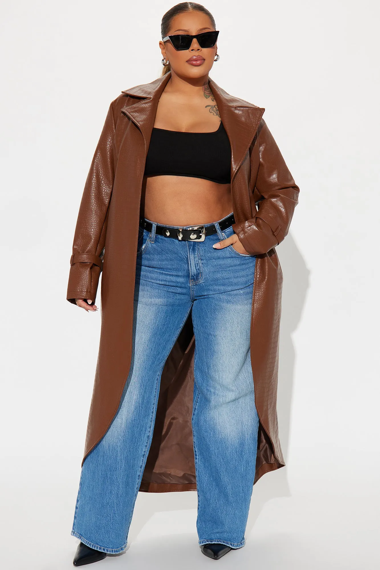 Fatal Attraction Croc Faux Leather Trench - Chocolate sold by Fashion Nova product image thumbnail 4