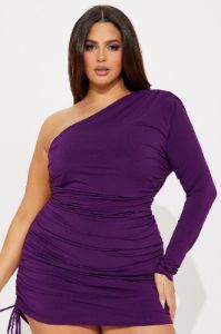 Allie Ruched Mini Dress - Plum sold by Fashion Nova