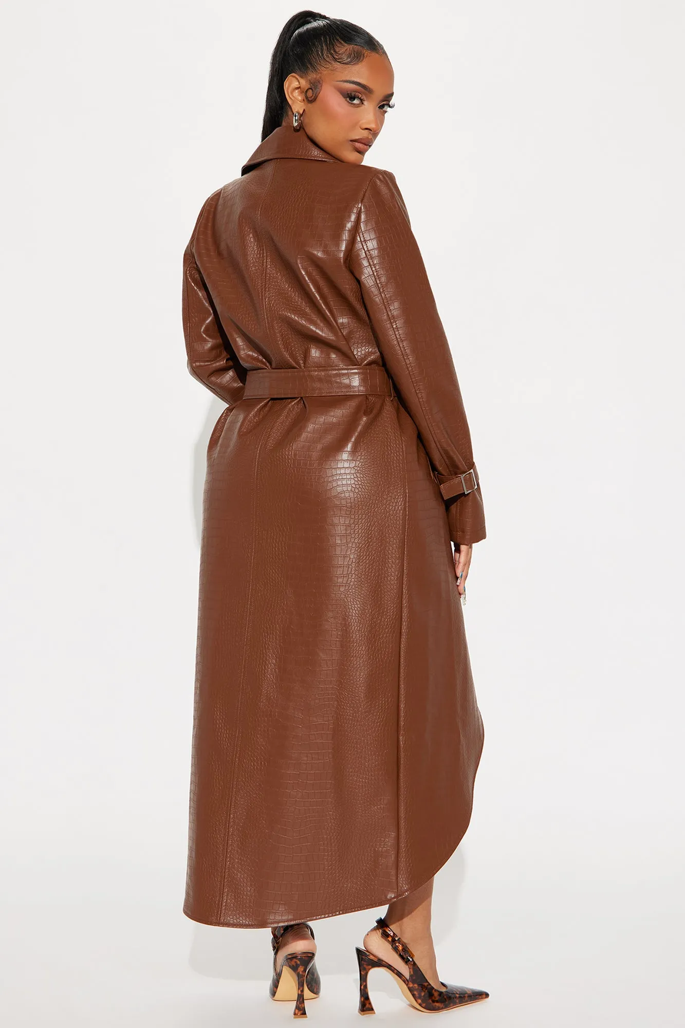Fatal Attraction Croc Faux Leather Trench - Chocolate sold by Fashion Nova product image thumbnail 3