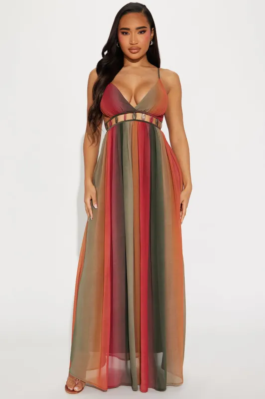 Alison Chiffon Maxi Dress - Rust/combo sold by Fashion Nova