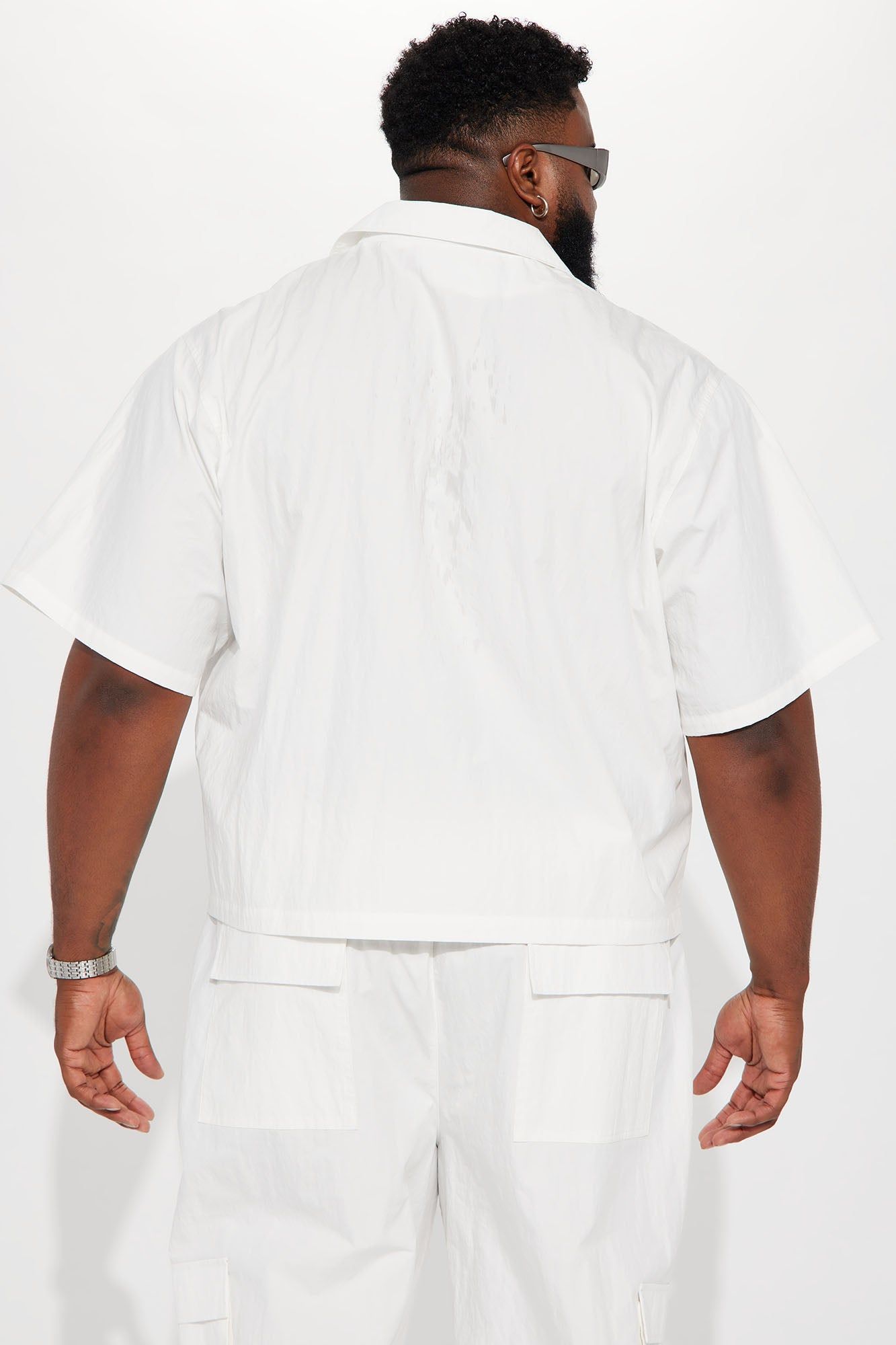 Lagos Textured Nylon Cropped Button Up Shirt - White sold by Fashion Nova product image thumbnail 6