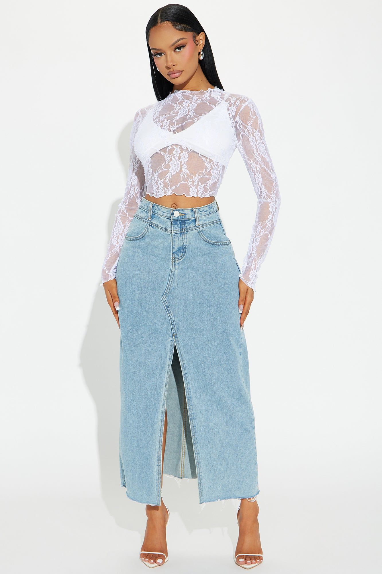 Excuse Me Denim Maxi Skirt - Light Wash sold by Fashion Nova