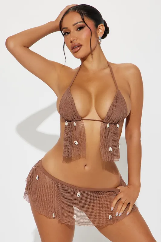 Nixie Shells & Fishnet 2 Piece Bikini Sunsuit - Mocha sold by Fashion Nova
