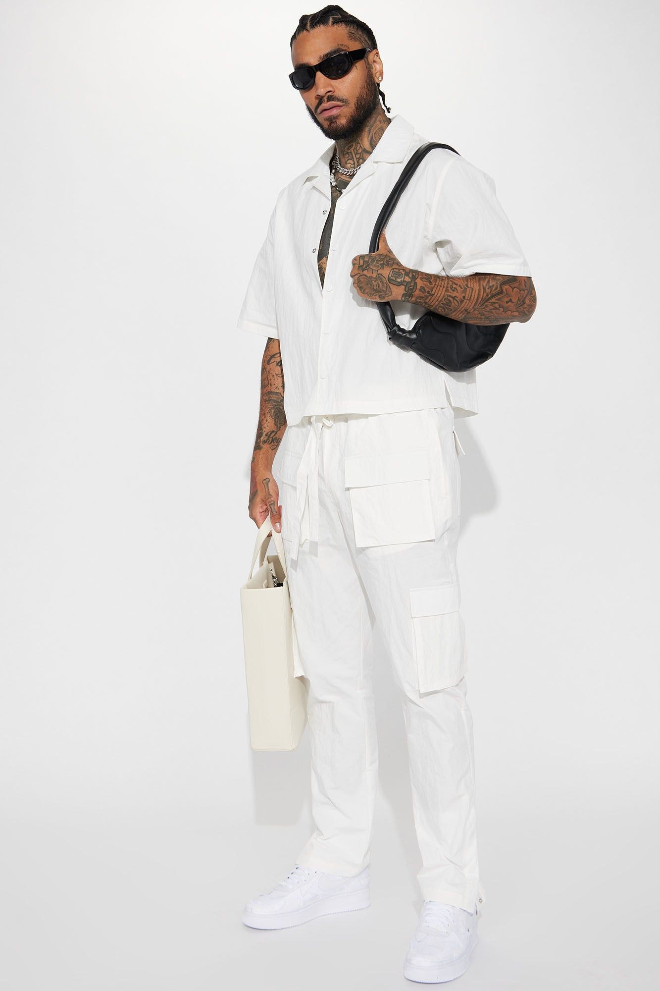 Lagos Textured Nylon Cropped Button Up Shirt - White sold by Fashion Nova product image thumbnail 3