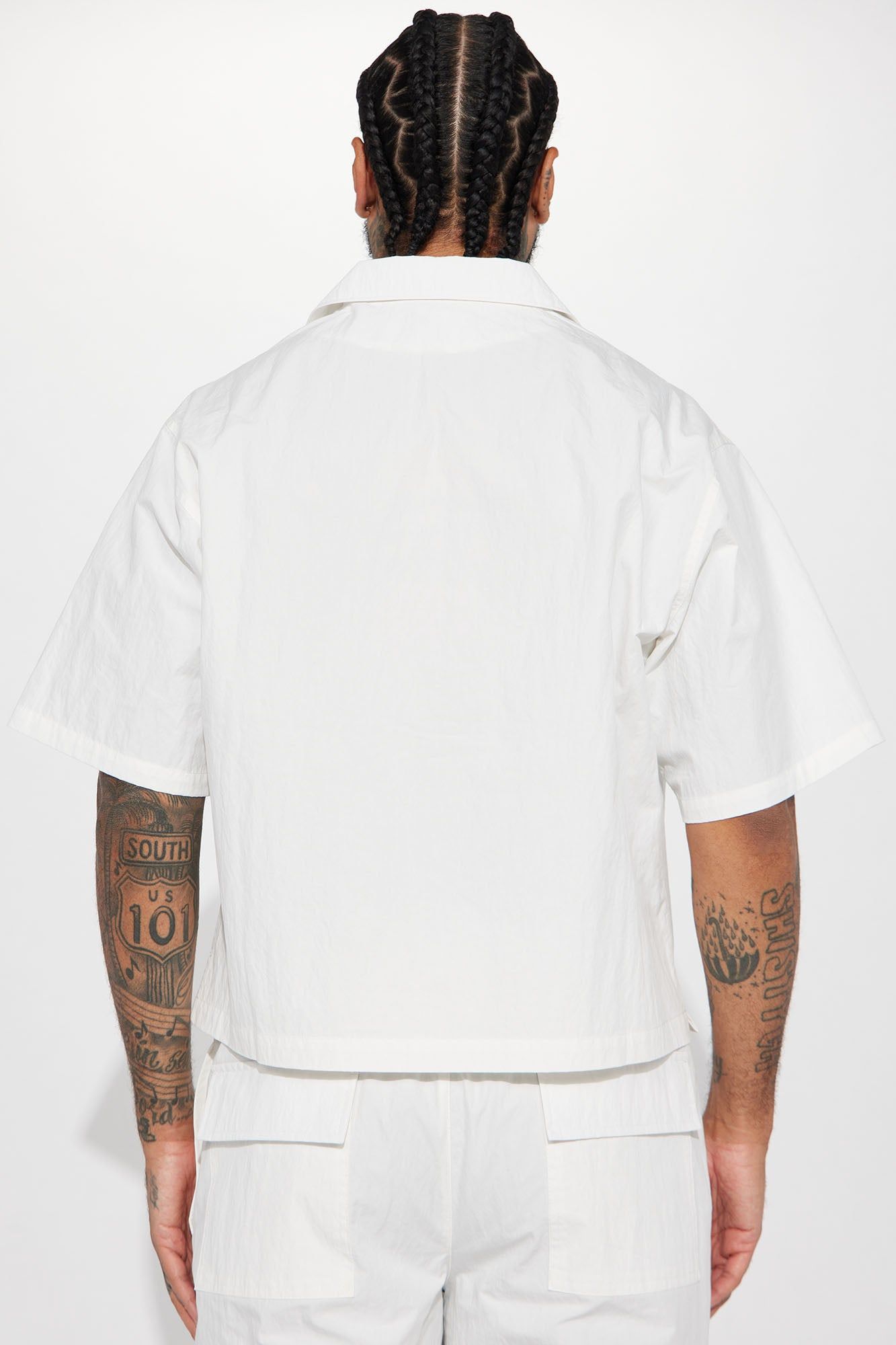 Lagos Textured Nylon Cropped Button Up Shirt - White sold by Fashion Nova product image thumbnail 4