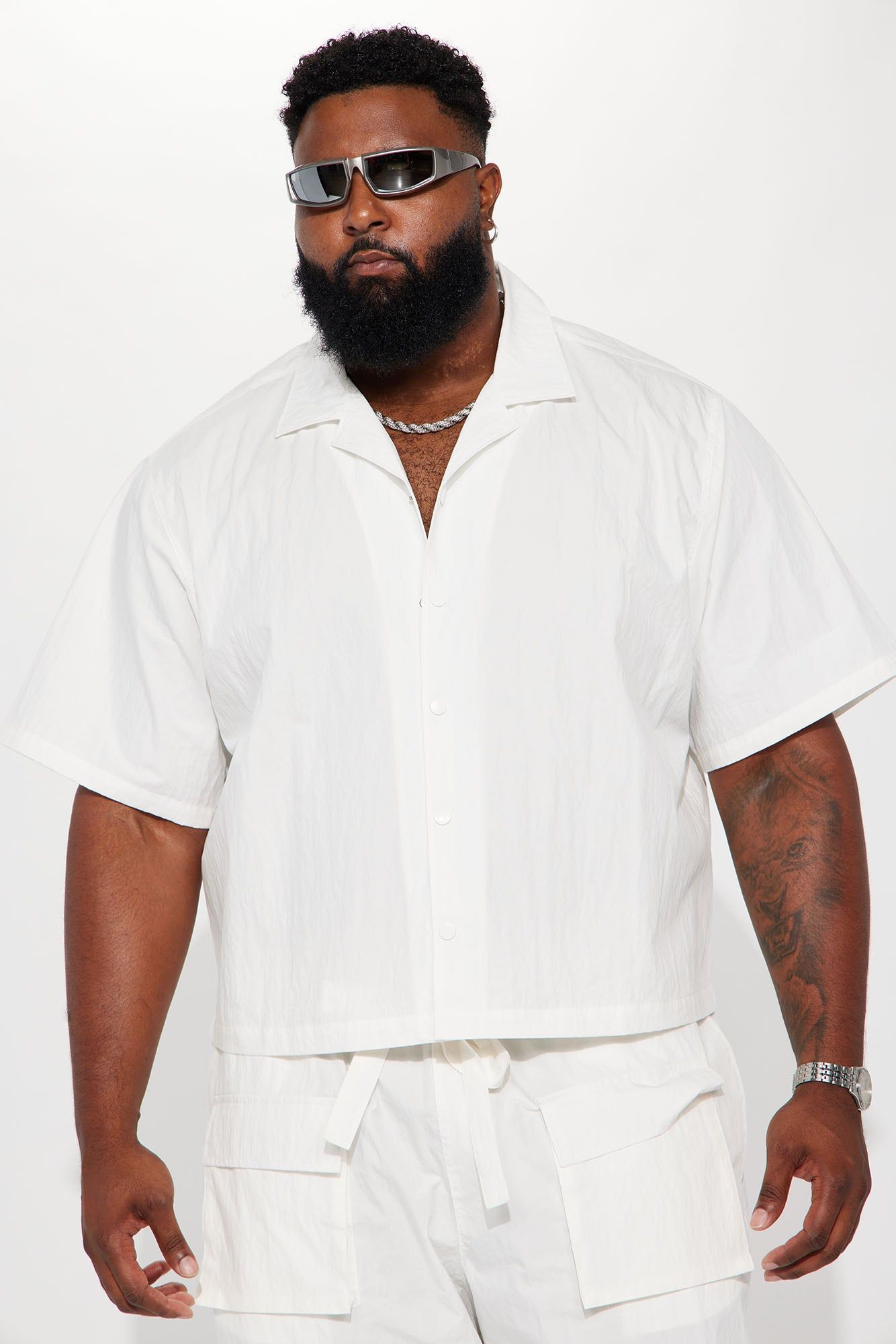 Lagos Textured Nylon Cropped Button Up Shirt - White sold by Fashion Nova product image thumbnail 2