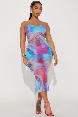 Perri Mesh Midi Dress - Blue sold by Fashion Nova