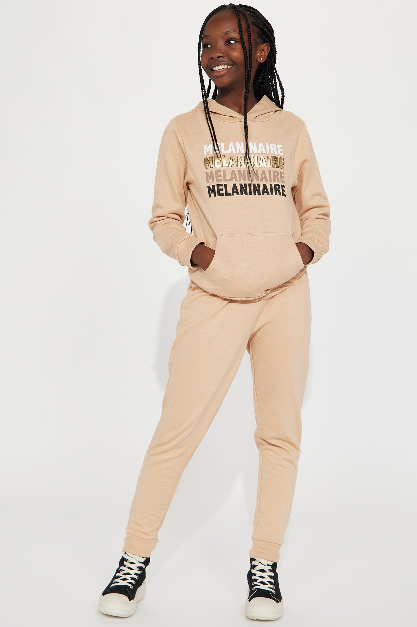 Mini Melaninaire Fleece Jogger Set - Khaki sold by Fashion Nova