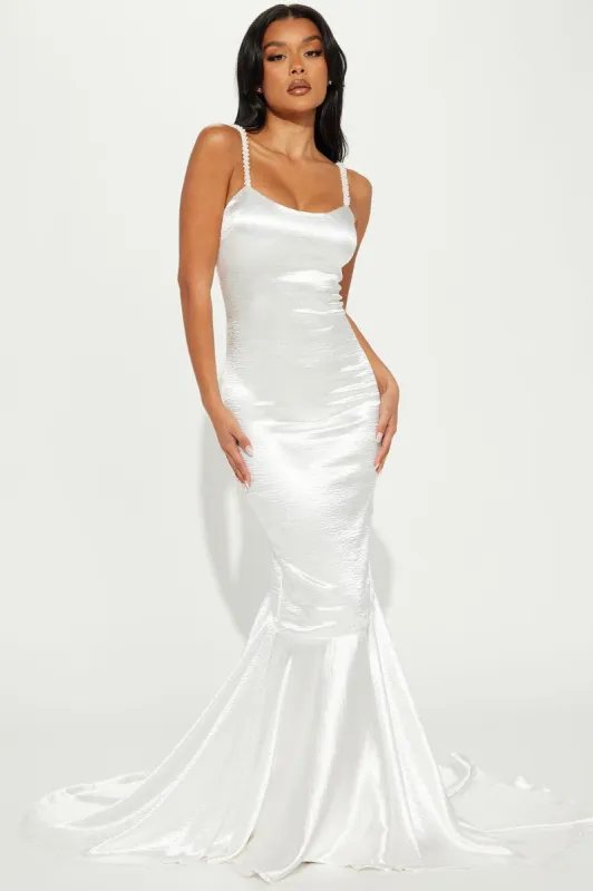 Elisa Satin Maxi Dress - White sold by Fashion Nova