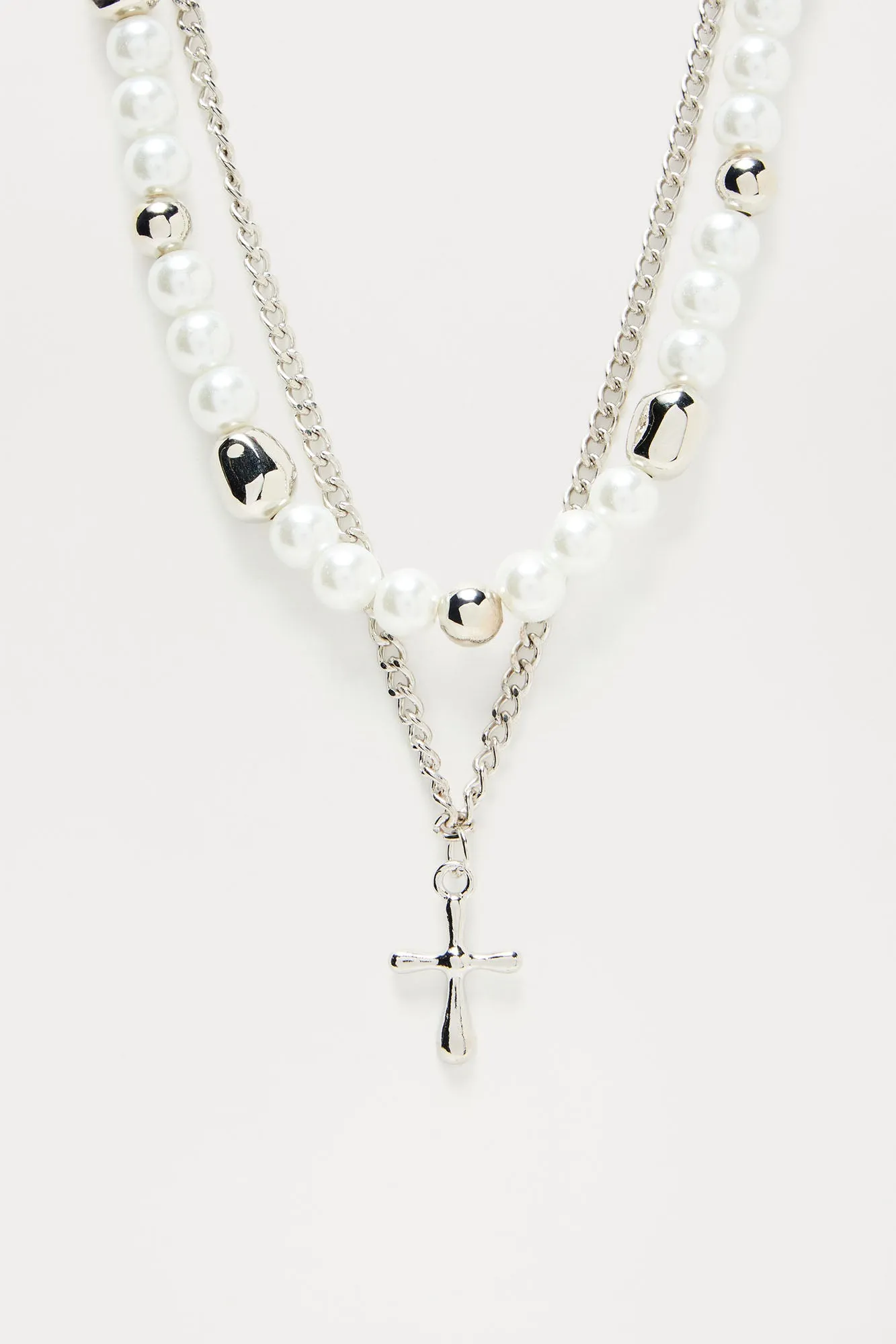Pearl And Cross Pendant Necklace Stack - Silver sold by Fashion Nova product image thumbnail 3