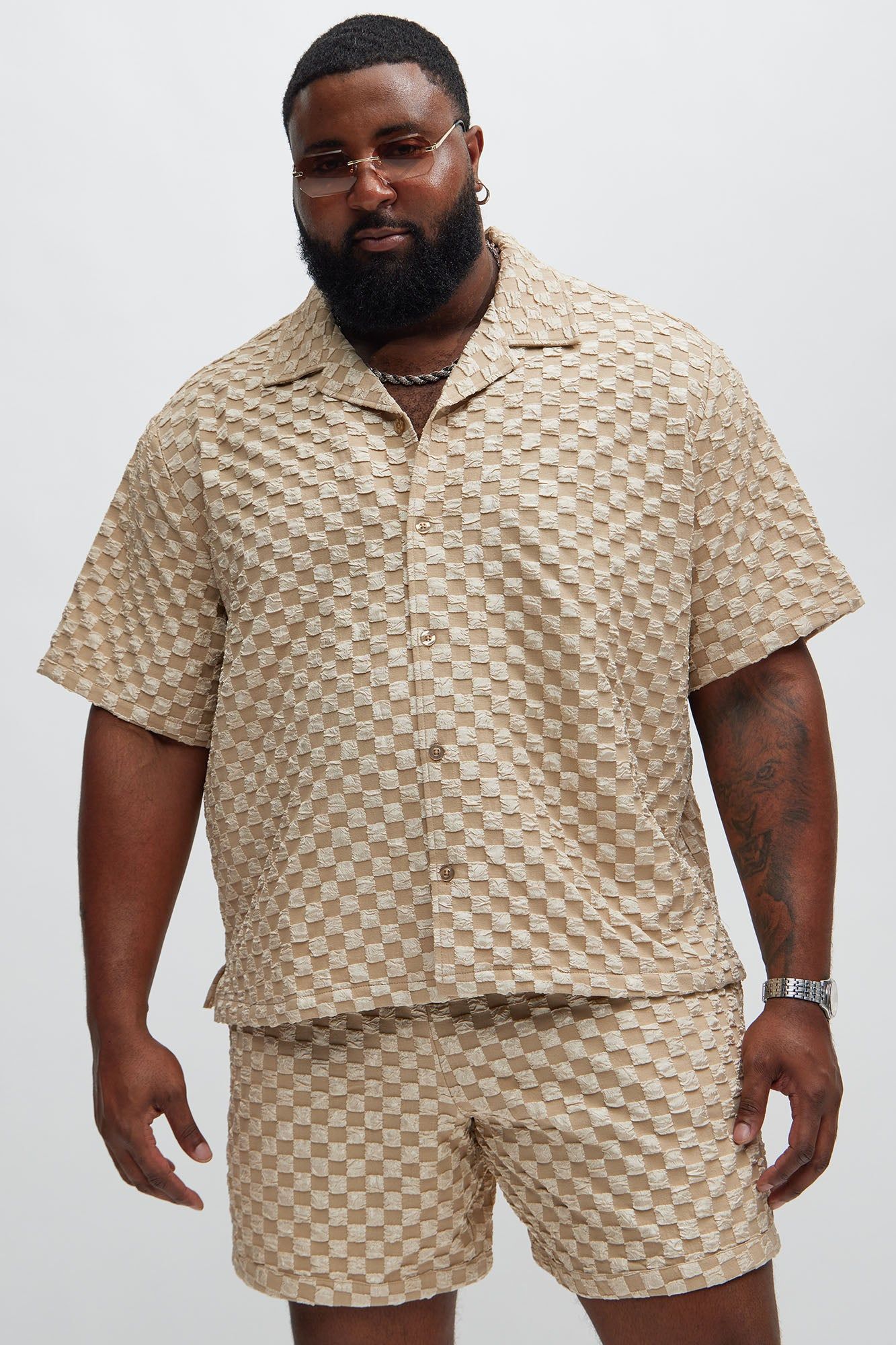 Crinkled Checkers Shirt - Tan sold by Fashion Nova product image thumbnail 5
