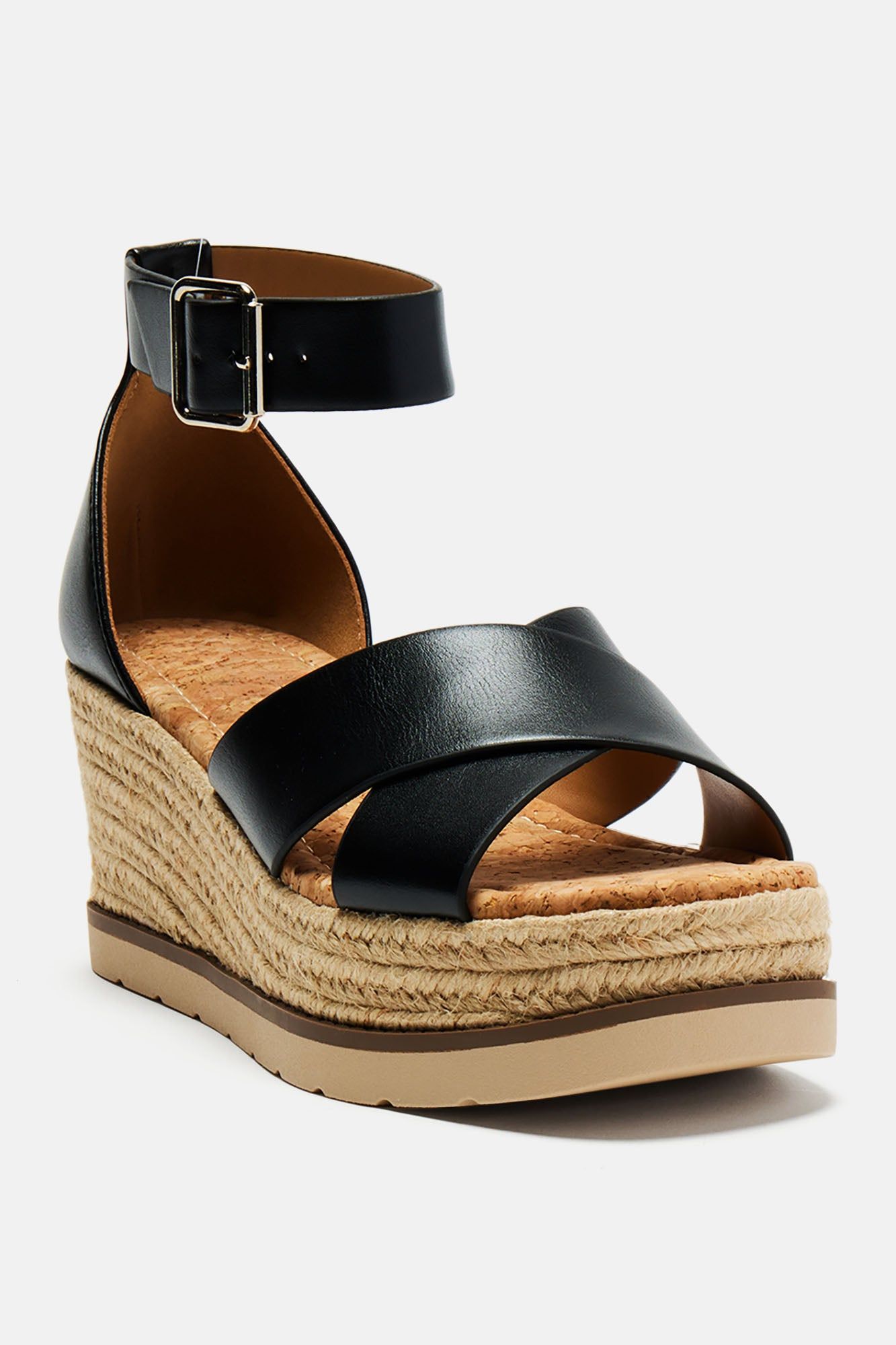 Crossin' Paths Platform Wedges - Black sold by Fashion Nova