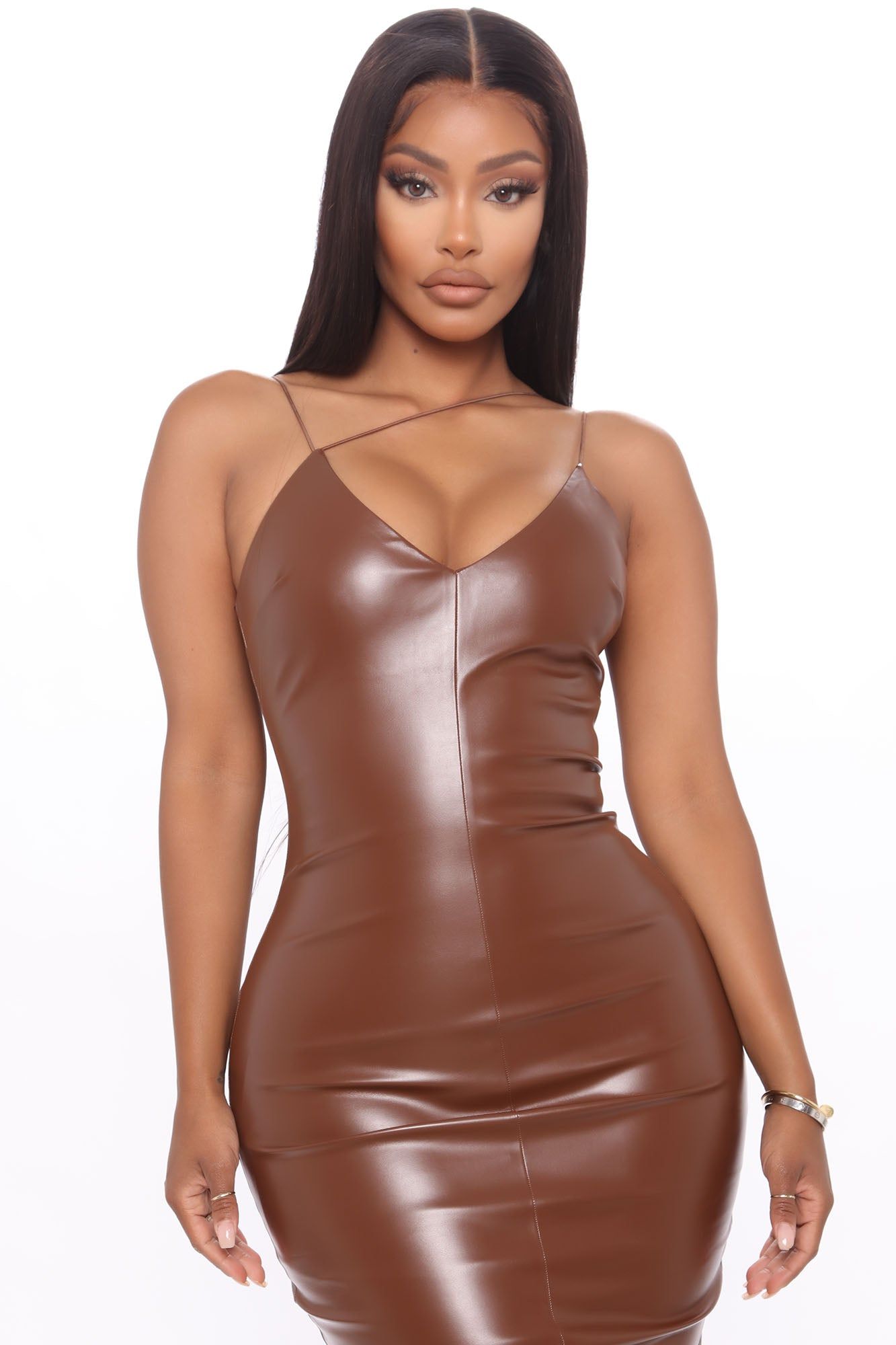 Make It Sexy Faux Leather Midi Dress - Brown sold by Fashion Nova product image thumbnail 6