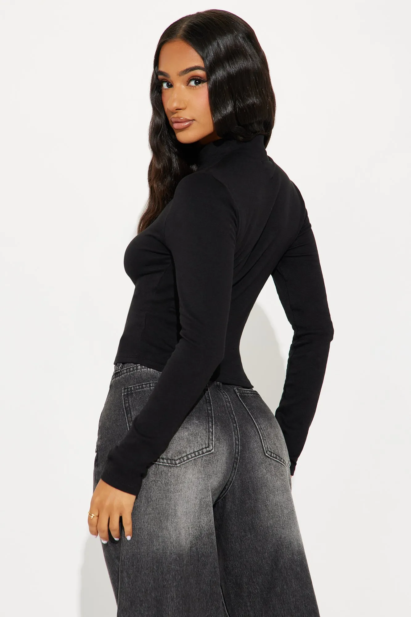 Sabrina Mock Neck Long Sleeve Top - Black sold by Fashion Nova product image thumbnail 3