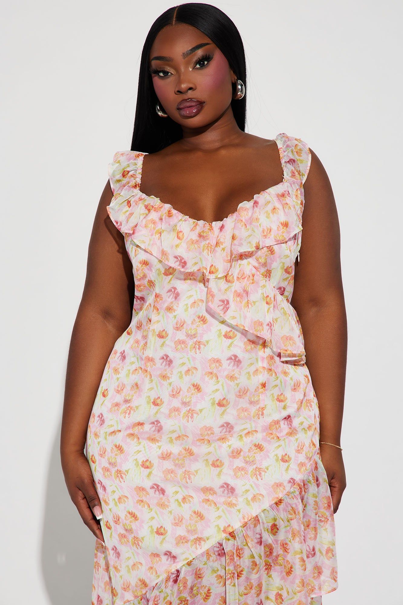 Full Blossom Chiffon Midi Dress - Pink/combo sold by Fashion Nova product image thumbnail 5