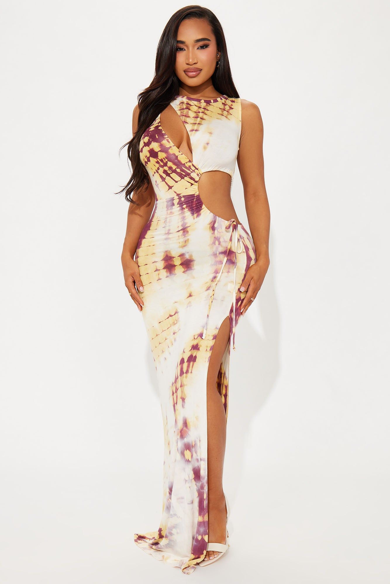 Casey Tie Dye Maxi Dress - Burgundy/combo sold by Fashion Nova