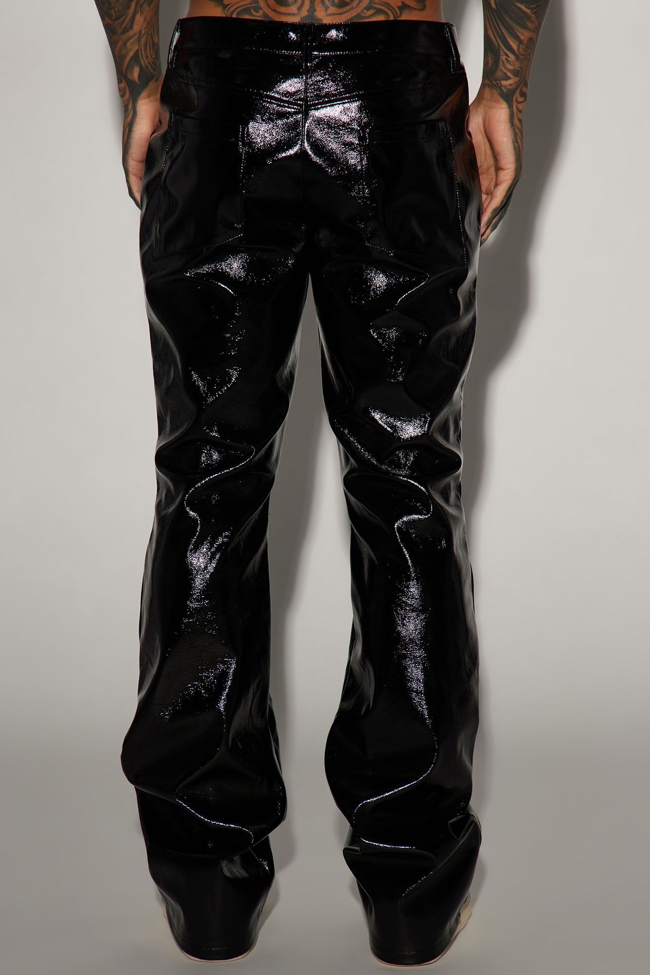 Da Baddie Faux Leather Stacked Slim Flare Pants - Black sold by Fashion Nova product image thumbnail 4